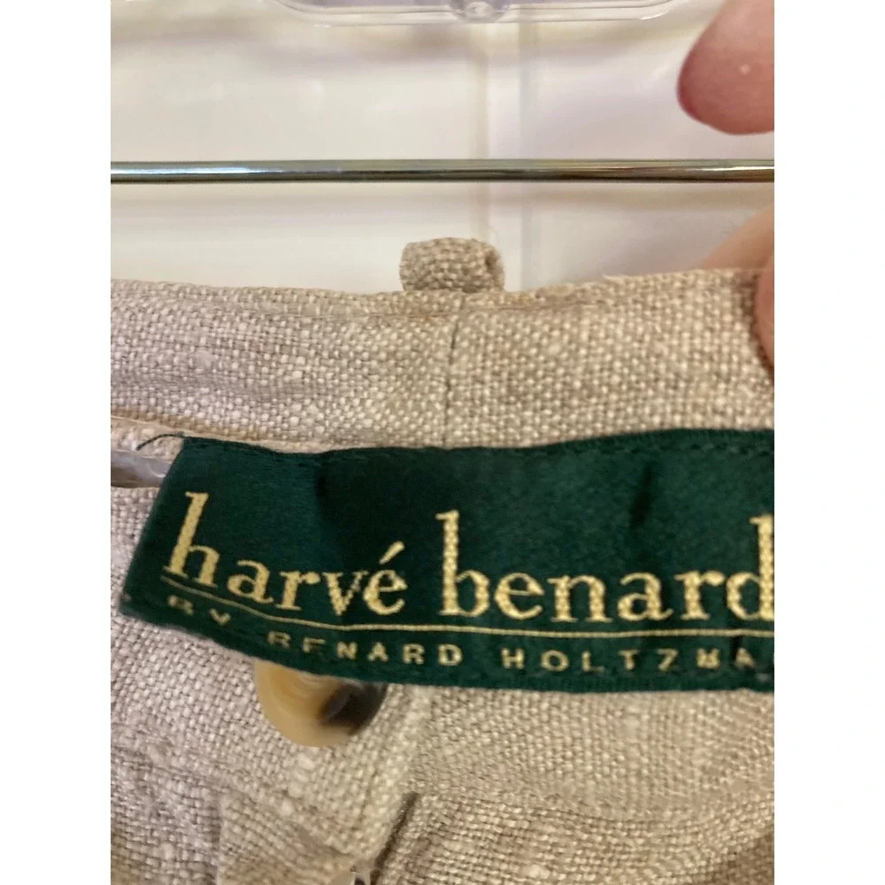 Harve‎ Benard Tan Linen Blend Pleated High Waisted Tapered Trousers Size 6